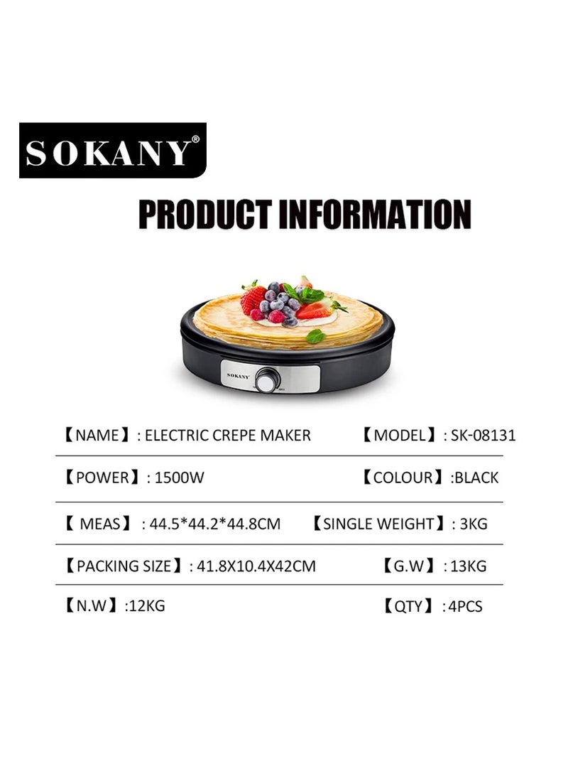 سوكاني صانعة الكريب الكهربائية SOKANY SK-08131 مع درجة حرارة قابلة للتعديل وصينية غير لاصقة سهلة التنظيف- اسود - Image 2