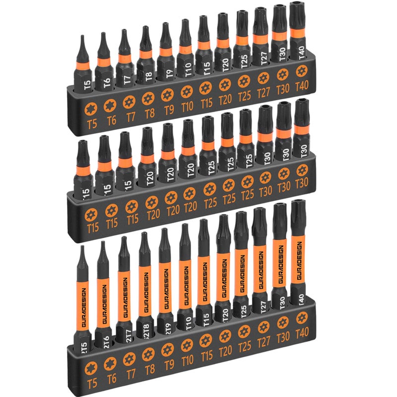 GURADESIGN 36-Piece Torx Bit Set, Tamper Resistant Star Bits Set,Security Torx Bit Set, T5 - T40, S2 Steel, 1"" and 2.38"" Long, Black, LY024 - Image 1