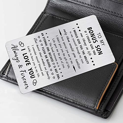 Alotozo Bonus Son Gifts - To My Bonus Son Stainless Steel Wallet Card - Stepson Sentimental Keepsake Gift, Christmas Birthday Gift Idea - Image 4