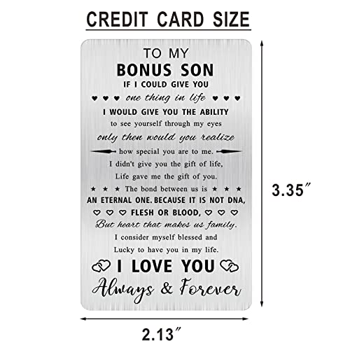 Alotozo Bonus Son Gifts - To My Bonus Son Stainless Steel Wallet Card - Stepson Sentimental Keepsake Gift, Christmas Birthday Gift Idea - Image 2