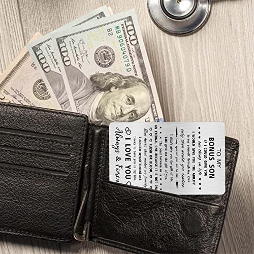 Alotozo Bonus Son Gifts - To My Bonus Son Stainless Steel Wallet Card - Stepson Sentimental Keepsake Gift, Christmas Birthday Gift Idea - Image 3