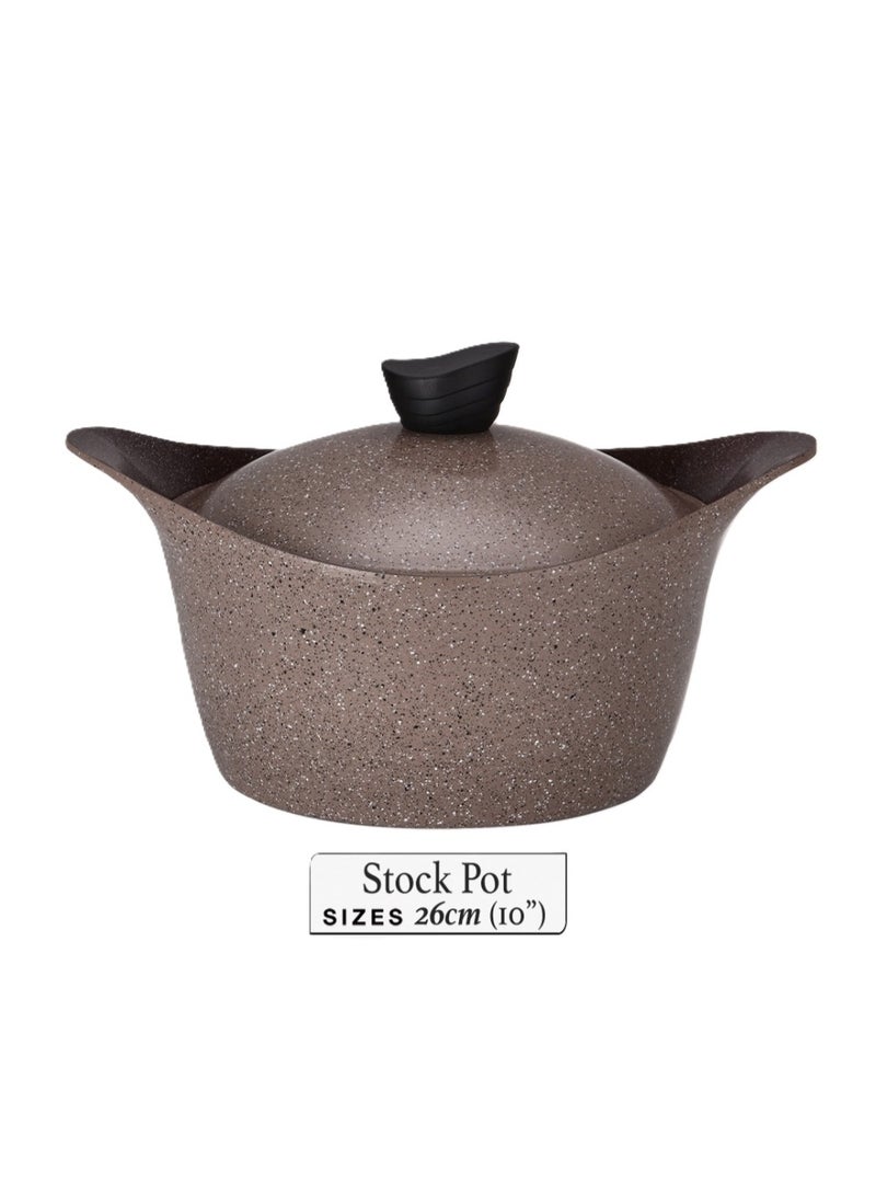 Lahoya Chocolate Marble 26cm Stock Pot Premium Nonstick Granite Cookware with Deep Marble Coating & Cool-Touch Handles