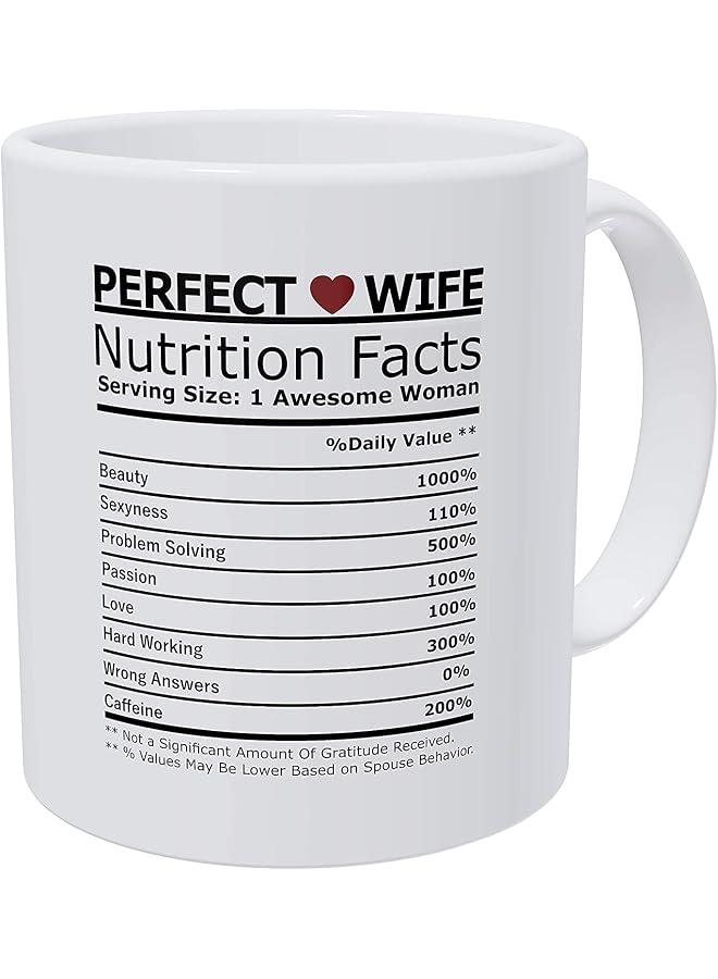 Romantic Heart Nutritional Facts Mug for Wife - Valentine's Day and From Husband - Funny 11 Ounces White Dating Present