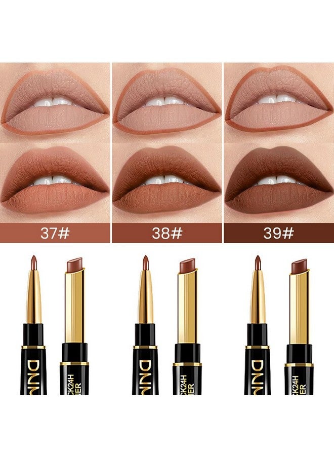 evpct 3Pcs Light Nude Dark Deep Brown Matte Lip Liner And Lipstick Combo Set Kit For Women, Dnm Magic Lipstick 24 Hours Original Lip Liner Makeup Stain Gloss Plumper Long Lasting Waterproof Labial - Image 1