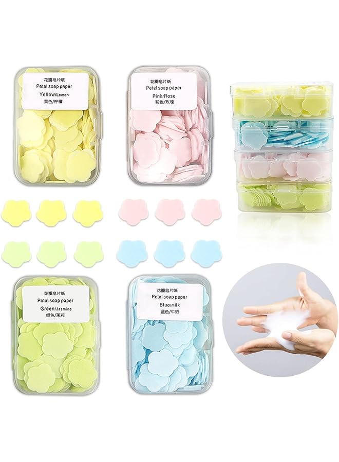 Goodern 400 Pcs Petal Soap Sheets Set Portable And Dissoluble Soap Paper Sheets Easy To Washing And Cleaning Perfect For Children Adults Outdoor Travel Soap Tablets Durable Petal Shape Soap Sheets - Image 1