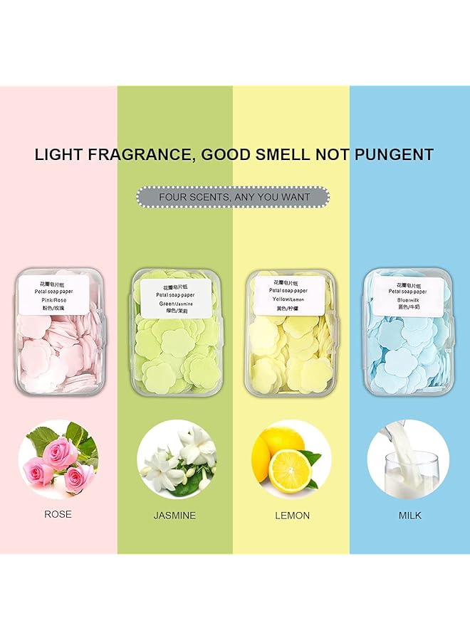 Goodern 400 Pcs Petal Soap Sheets Set Portable And Dissoluble Soap Paper Sheets Easy To Washing And Cleaning Perfect For Children Adults Outdoor Travel Soap Tablets Durable Petal Shape Soap Sheets - Image 5
