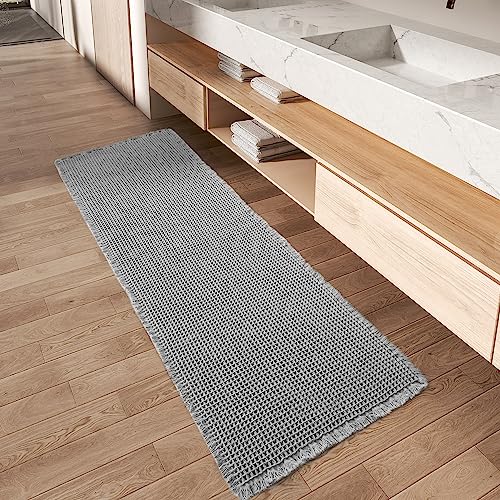 AMOAMI Upgraded Waffle Runner Rug Super Absorbent Non Slip Bath Mats for Bathroom Machine Washable Bathroom Runner Rug with Tassels, Ideal for Hallway Bedroom Laundry Room, Light Grey, 2' x 5'(24" x 60") - Image 1