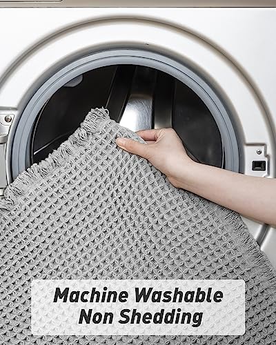 AMOAMI Upgraded Waffle Runner Rug Super Absorbent Non Slip Bath Mats for Bathroom Machine Washable Bathroom Runner Rug with Tassels, Ideal for Hallway Bedroom Laundry Room, Light Grey, 2' x 5'(24" x 60") - Image 5