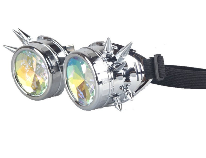 Lelinta Rainbow Crystal Lenses Steampunk Glasses Chrome Finish Gotchic Welder Goggles,Silver,Adjustable - Image 2