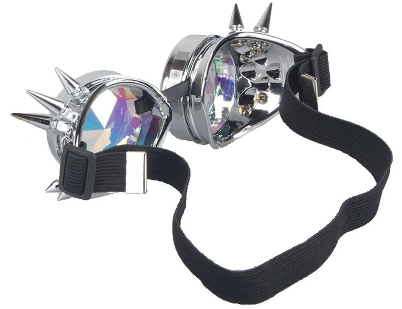 Lelinta Rainbow Crystal Lenses Steampunk Glasses Chrome Finish Gotchic Welder Goggles,Silver,Adjustable - Image 3