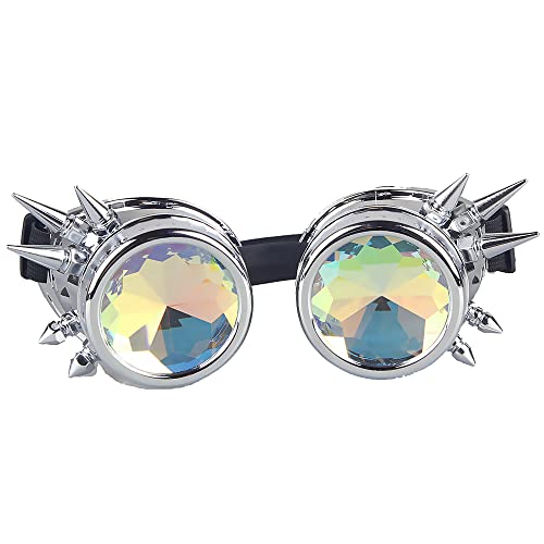 Lelinta Rainbow Crystal Lenses Steampunk Glasses Chrome Finish Gotchic Welder Goggles,Silver,Adjustable - Image 4