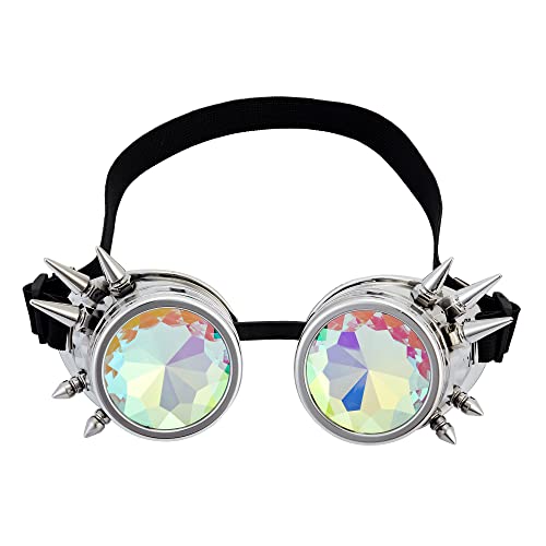Lelinta Rainbow Crystal Lenses Steampunk Glasses Chrome Finish Gotchic Welder Goggles,Silver,Adjustable - Image 1
