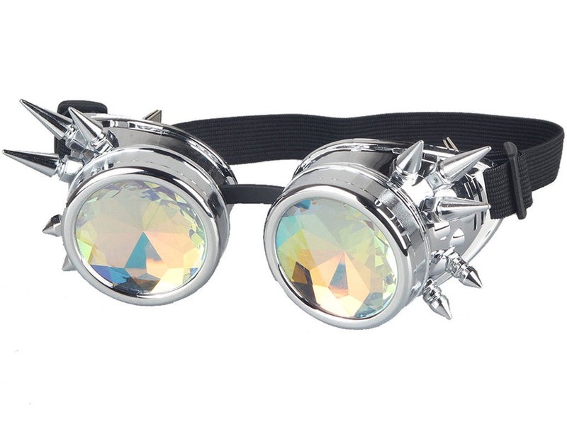 Lelinta Rainbow Crystal Lenses Steampunk Glasses Chrome Finish Gotchic Welder Goggles,Silver,Adjustable - Image 5