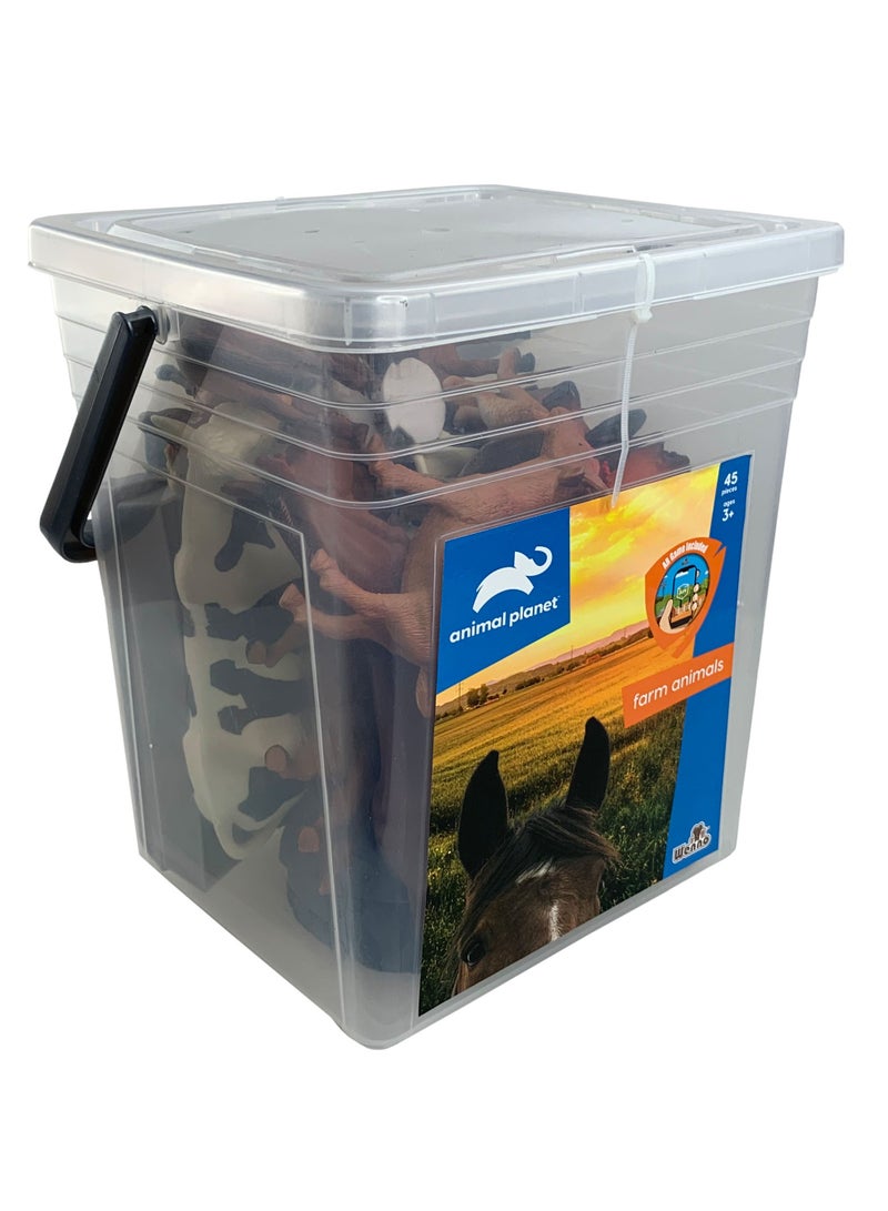 وينو أنيمال بلانيت - مجموعة ألعاب حيوانات المزرعة 28 قطعة في دلو مربع، بدون خنزير في الأنبوب والعبوة - Image 1