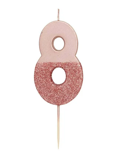 Talking Tables Rose Gold Glitter Number Candle - 8