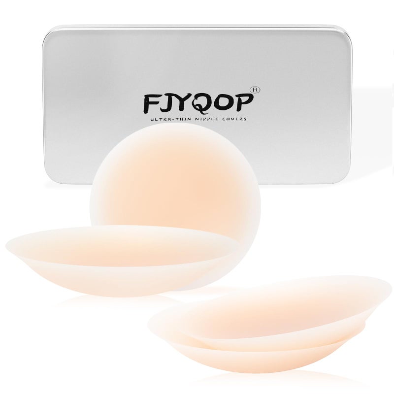 FJYQOP Nipple Covers for Women 2 Pairs, Ultra-Thin Adhesive Seamless Nipple Pasties Silicone Reusable Breast Petals CrÃ¨me - Image 1