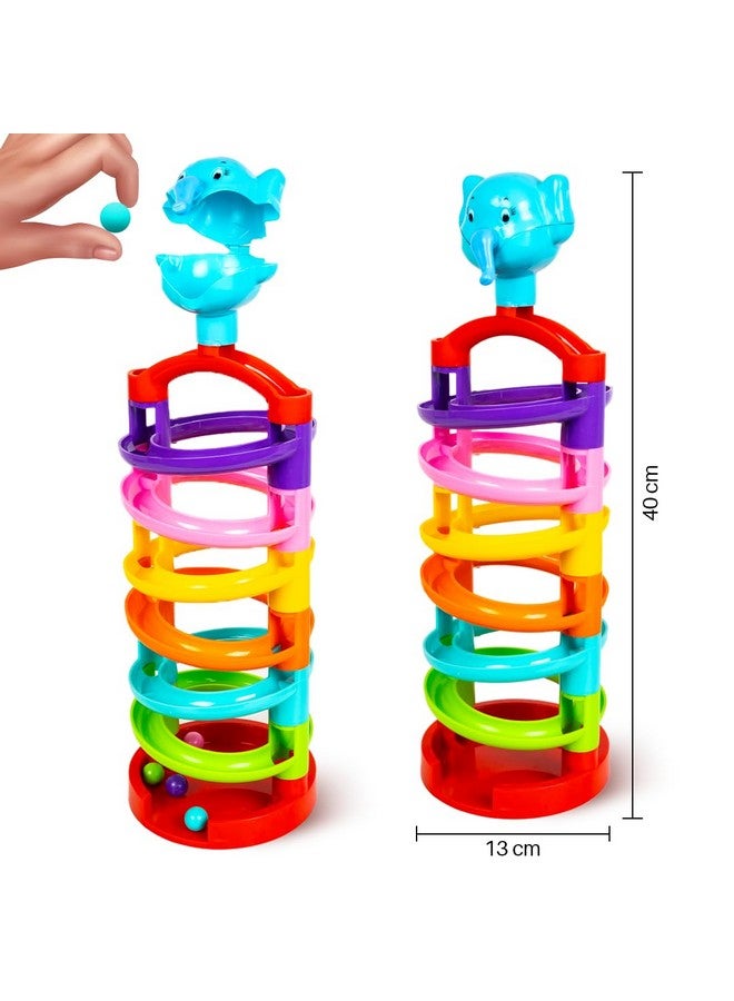 Ratna's Elephant Marble Run Rolling Stacking Toys for 6 + Month Old Baby, Multicolor - Image 4