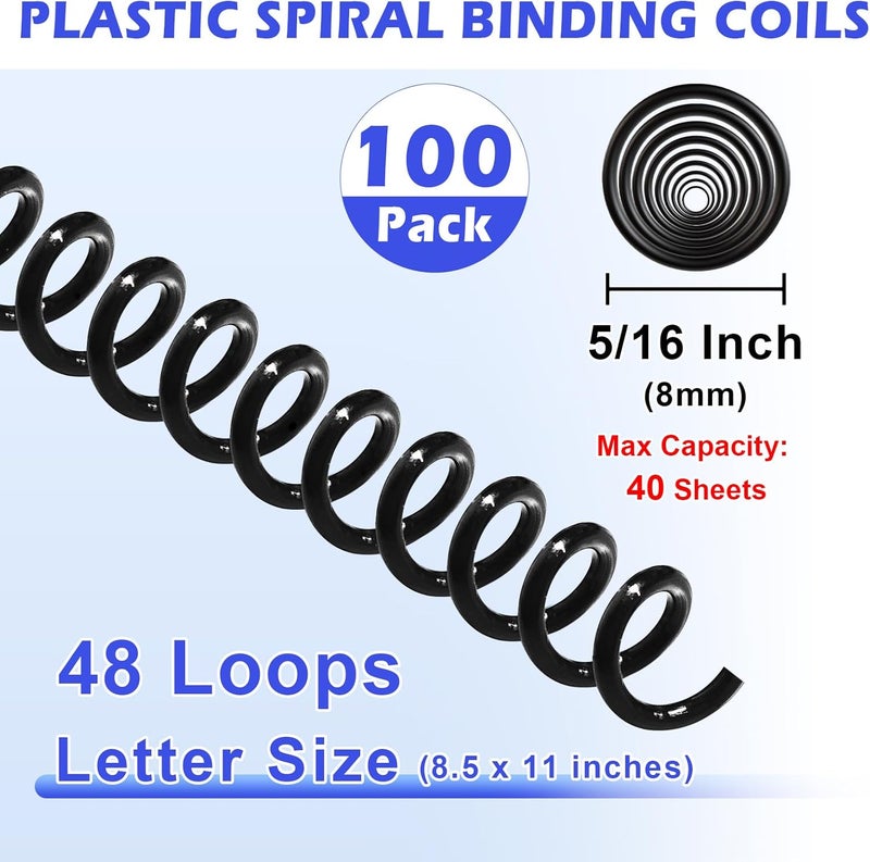 TOTiyea 100 Pack Plastic Spiral Binding Coils,8mm(5/16") Binding Spirals,40 Sheet Capacity,4:1 Pitch, Black - Image 2