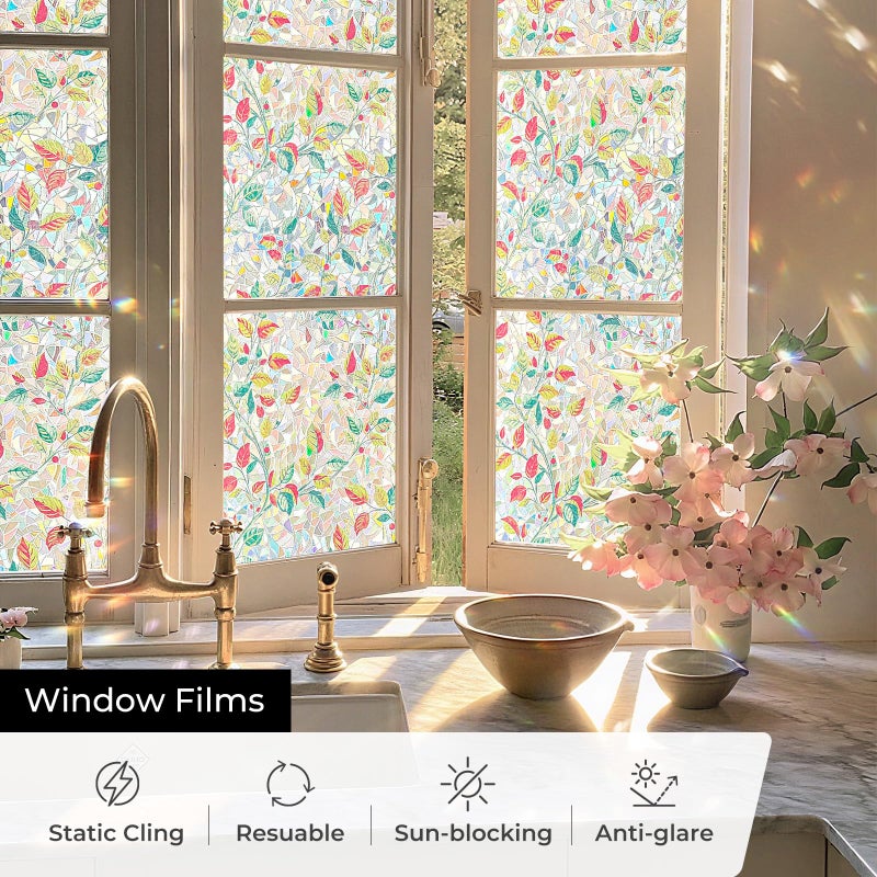 ADD.HERES Window Privacy Film,Colorful Floral Window Stickers,Removable DIY Bouquet Static Clings, Decals for Home School Office Party Supplies,â€ŒAutumn Leaf Fantasyï¼Œ17.5 x 78.7 in - Image 4