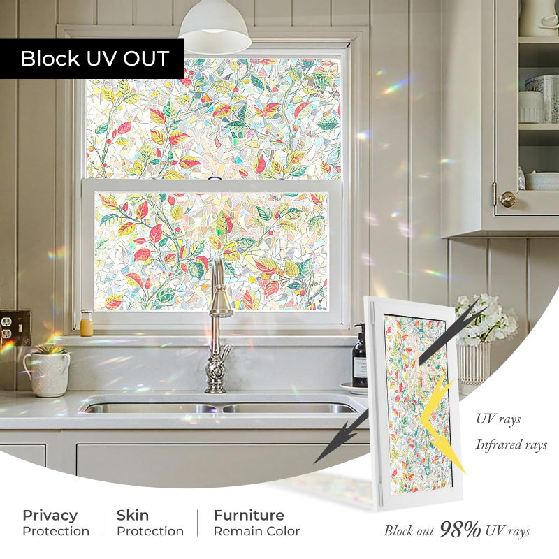 ADD.HERES Window Privacy Film,Colorful Floral Window Stickers,Removable DIY Bouquet Static Clings, Decals for Home School Office Party Supplies,â€ŒAutumn Leaf Fantasyï¼Œ17.5 x 78.7 in - Image 5