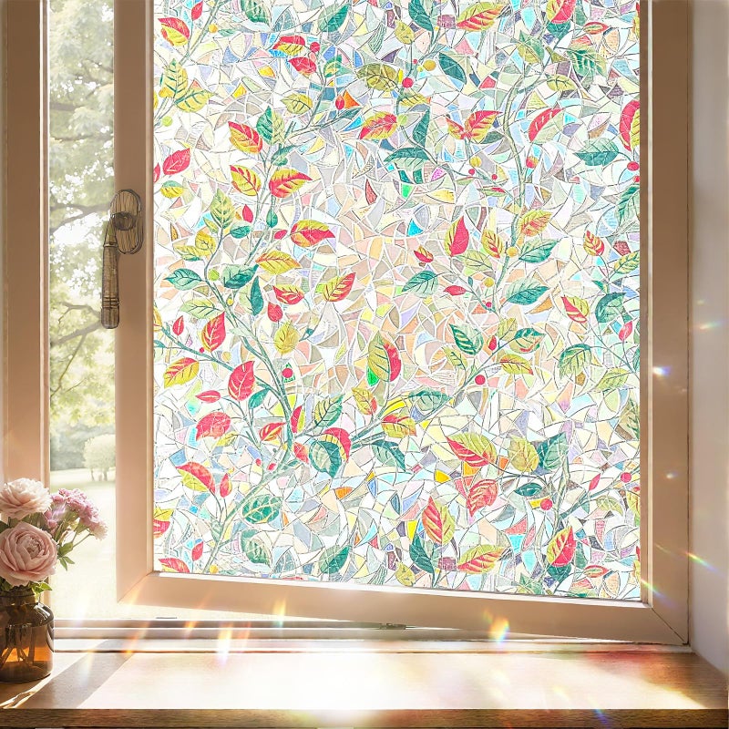ADD.HERES Window Privacy Film,Colorful Floral Window Stickers,Removable DIY Bouquet Static Clings, Decals for Home School Office Party Supplies,â€ŒAutumn Leaf Fantasyï¼Œ17.5 x 78.7 in - Image 1
