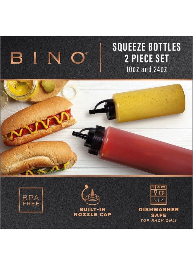 BINO - 2Piece Squeeze Bottles Set 10 Oz + 24 Oz | Food Grade Plastic | Squeeze Bottles For Liquids | Plastic Condiment & Sauce Squeeze Bottles | Cooking Sauce Bottles | Ketchup & Mustard Bottles - Image 1
