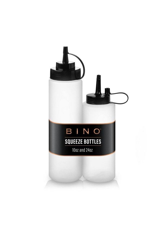 BINO - 2Piece Squeeze Bottles Set 10 Oz + 24 Oz | Food Grade Plastic | Squeeze Bottles For Liquids | Plastic Condiment & Sauce Squeeze Bottles | Cooking Sauce Bottles | Ketchup & Mustard Bottles - Image 1