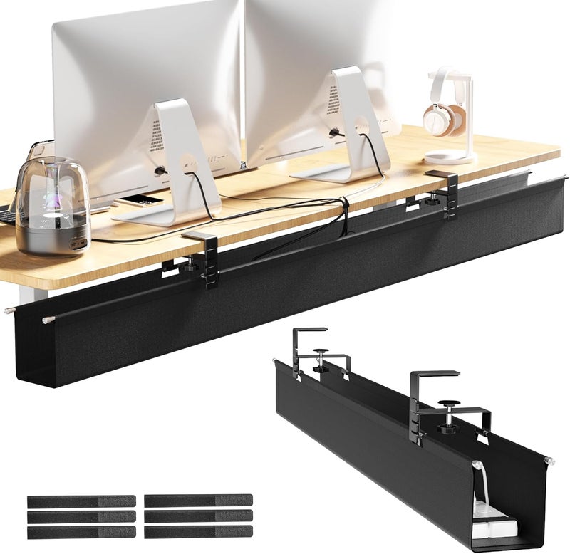 Cinati [Upgraded] Large Under Desk Cable Management Tray, Cinati Cable Management Under Desk No Drill, 49.2" Fabric Cord Hider for Wire Organizer, Cord Organizer for Office, Home - Supports Up to 30lbs - Image 1