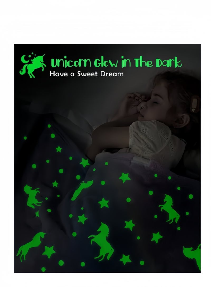 MIXDE Flannel Blanket,Glow in The Dark Blanket,Glow Throw Blanket For Kids,50" x 60" Luminous Unicorn Blanket - Image 2