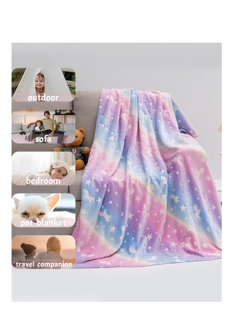 MIXDE Flannel Blanket,Glow in The Dark Blanket,Glow Throw Blanket For Kids,50" x 60" Luminous Unicorn Blanket - Image 3