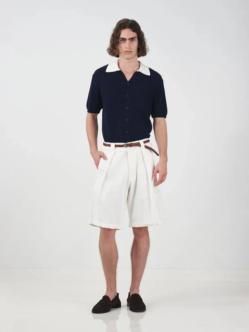 جيستو GIESTO High Waist Wide Leg Cotton Chino Shorts