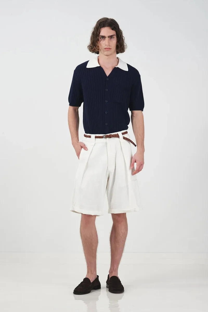 GIESTO High Waist Wide Leg Cotton Chino Shorts