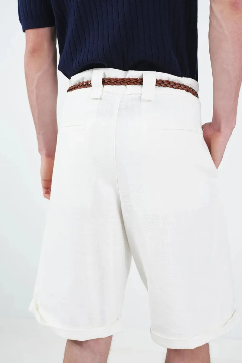 Giesto White GIESTO High Waist Wide Leg Cotton Chino Shorts for Men | Best Price UAE