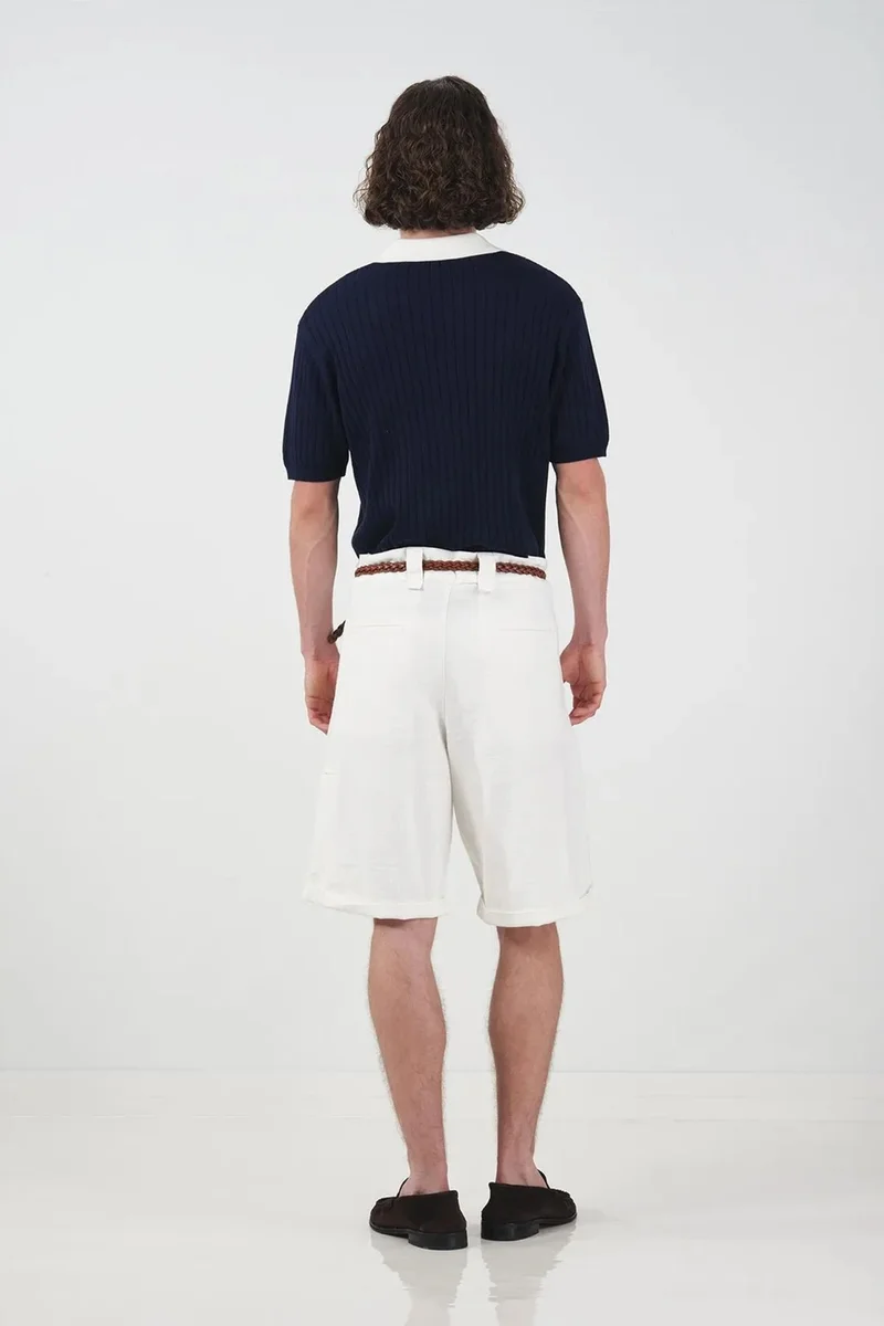 Giesto White GIESTO High Waist Wide Leg Cotton Chino Shorts for Men | Best Price UAE