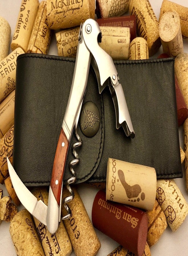 Bellini Professional Rosewood Waiter's Corkscrew with Leather Corkscrew Holster Pouch - Image 1