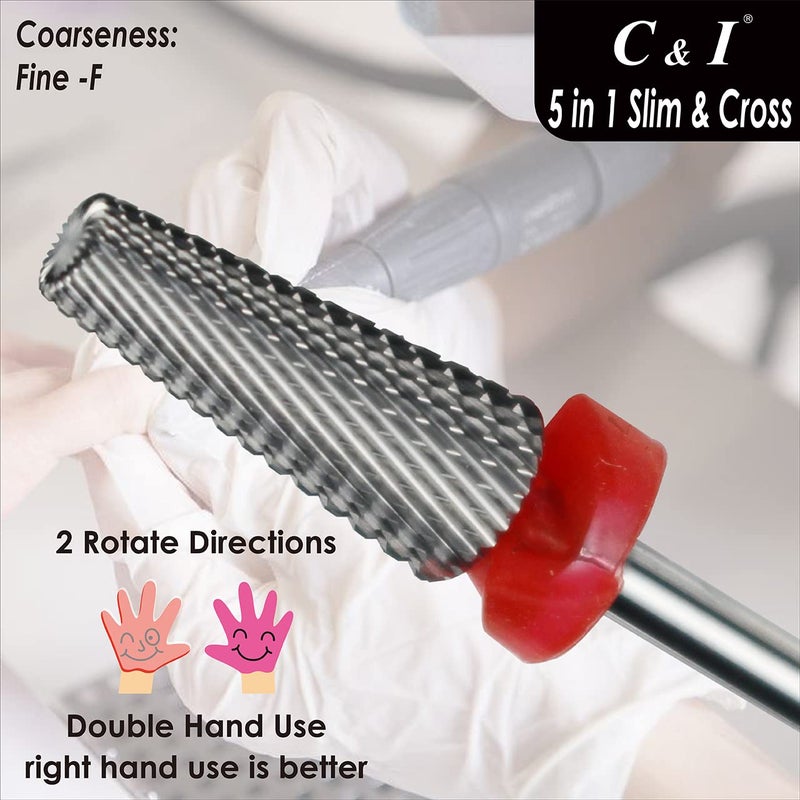 C & I 5 in 1 Nail Drill Bit, Cross & Slim Edition, Professional Nail Drills for Electric Manicure Drill Machine (Fine -F) - Image 3