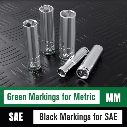 SK 1/4" Drive Socket Set, Deep SAE Sockets, 10-Piece 3/16" to 9/16 ", SuperKrome Finish, Premium CR-V Construction, with Aluminum Socket Organizer - Image 5