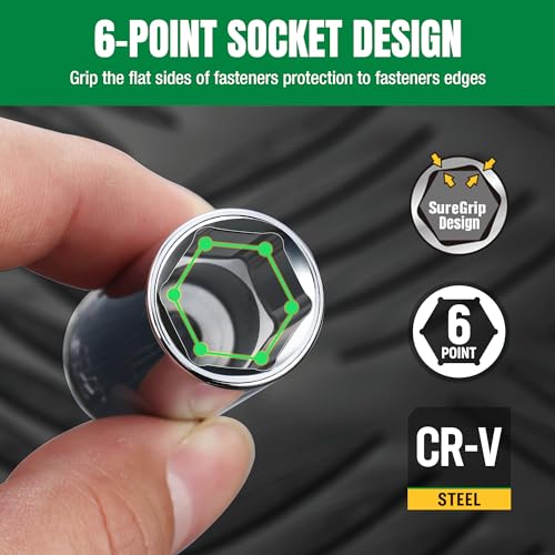 SK 1/4" Drive Socket Set, Deep SAE Sockets, 10-Piece 3/16" to 9/16 ", SuperKrome Finish, Premium CR-V Construction, with Aluminum Socket Organizer - Image 4
