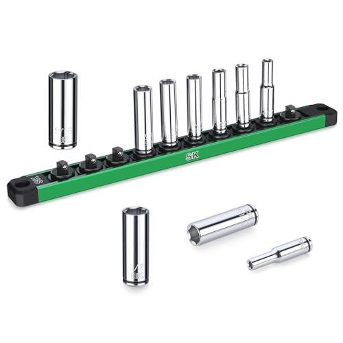 SK 1/4" Drive Socket Set, Deep SAE Sockets, 10-Piece 3/16" to 9/16 ", SuperKrome Finish, Premium CR-V Construction, with Aluminum Socket Organizer - Image 1
