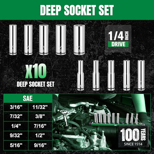 SK 1/4" Drive Socket Set, Deep SAE Sockets, 10-Piece 3/16" to 9/16 ", SuperKrome Finish, Premium CR-V Construction, with Aluminum Socket Organizer - Image 3