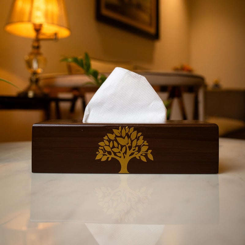 PRET HOMES Tree Laminated Tissue Box Holder for Cotton Rags Tissue | Handcrafted MDF Wood Rectangular Facial Tissue Box for Home, Office, Car, Bathroom & Kitchen - Image 1