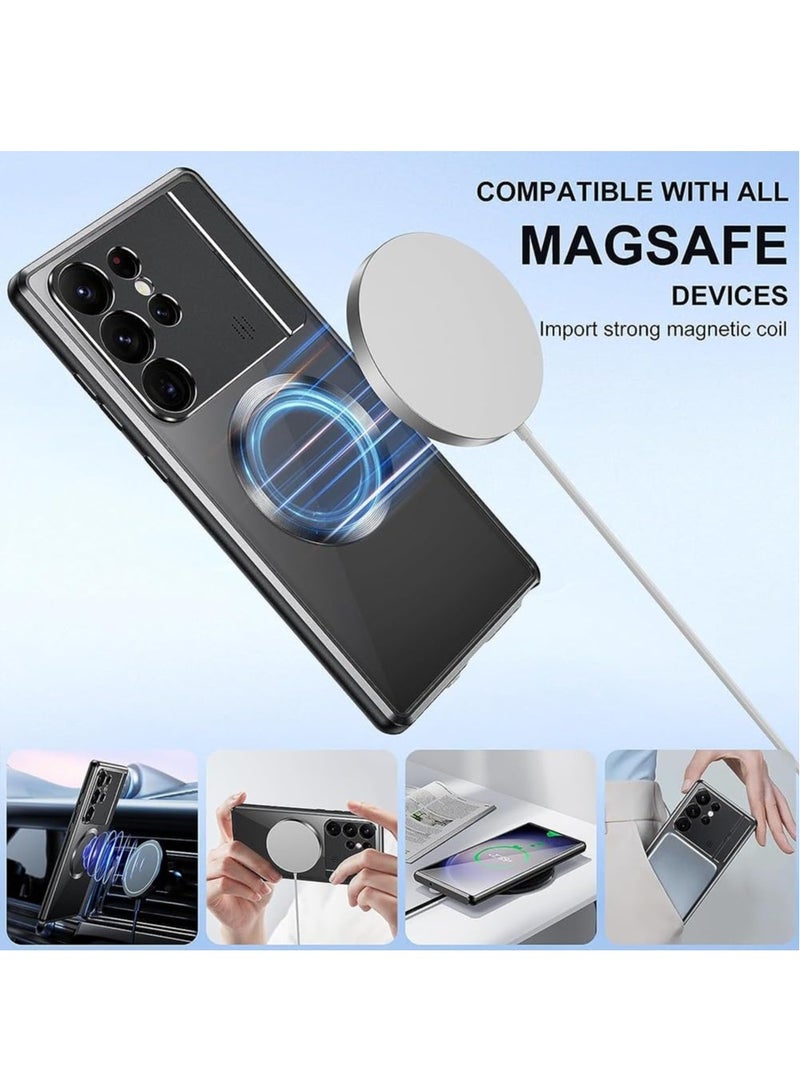 KASTWAVE for Samsung s22/s23Ultra Magnetic Suction Folding Bracket Ring Kickstand Car Mount Protection Aromatherapy Phone Case, Large Window Shell Magnetic Shell  (Color : Black, Size : for Galaxy S23 Ultra) - Image 2