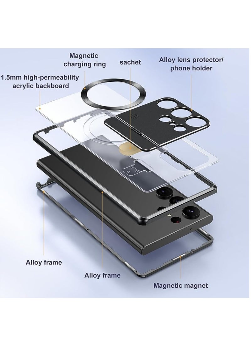 KASTWAVE for Samsung s22/s23Ultra Magnetic Suction Folding Bracket Ring Kickstand Car Mount Protection Aromatherapy Phone Case, Large Window Shell Magnetic Shell  (Color : Black, Size : for Galaxy S23 Ultra) - Image 5