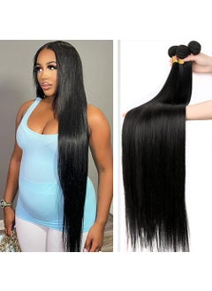 Beauty Queen Straight 4 Bundles Human Hair 24 26 28 30 Inch 10A Brazilian Straight Human Hair Bundles Unprocessed Raw Virgin Human Hair Weave Bundles Natural Black Hair Extensions 