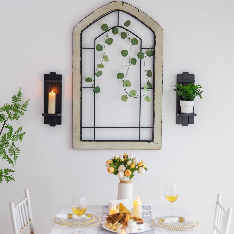 Walasis Candle Sconces Black Wall Decor Set of 2 - Wood Wall Candle Holders Set of Two for Small Plants Pillar Candles Tealight - Gothic Distressed Decor for Living Room - Image 2