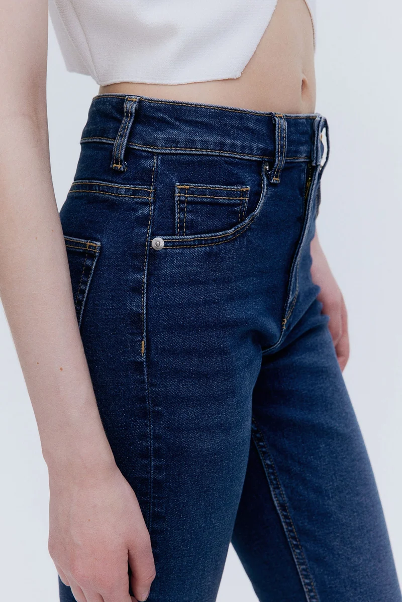 H&M 002-76-101-Blue Medium Dusty Flared High Jeans for Women | Best Price UAE