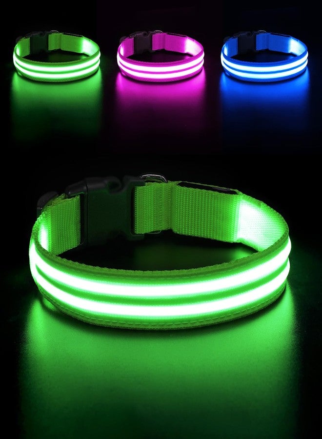 BSEEN Light Up Dog Collar - BSEEN LED Dog Collar Rechargeable, Double Line Fiber Optic Glow in The Dark Dog Collar Light, Safety Dog Lights for Night Walking (Green, Medium) - Image 1