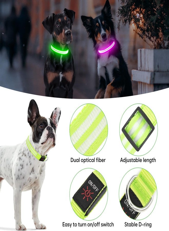 BSEEN Light Up Dog Collar - BSEEN LED Dog Collar Rechargeable, Double Line Fiber Optic Glow in The Dark Dog Collar Light, Safety Dog Lights for Night Walking (Green, Medium) - Image 2