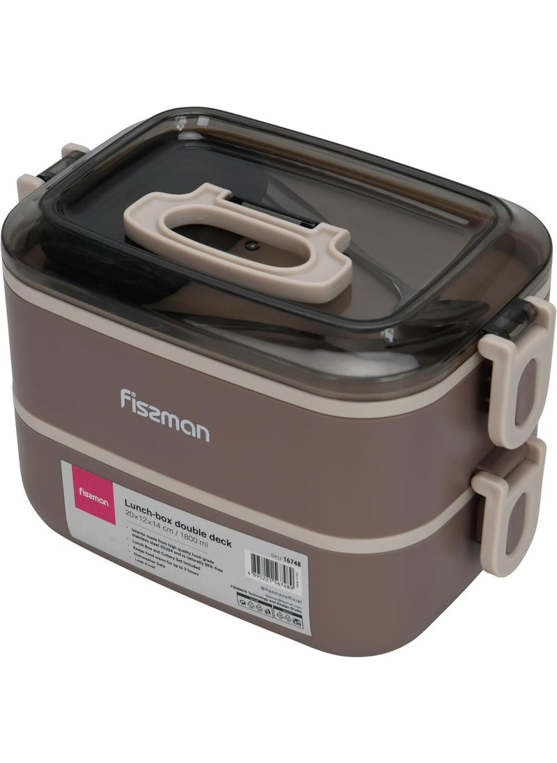 Fissman Double Deck Lunch Box 1.8L with Sauce Cup, Spoon and Fork Compartment, Food Grade Stainless Steel Container  - Image 5