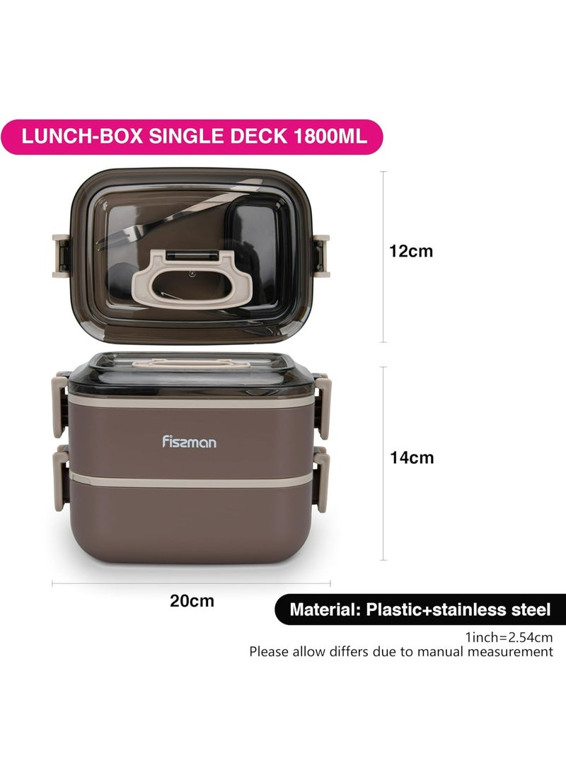 Fissman Double Deck Lunch Box 1.8L with Sauce Cup, Spoon and Fork Compartment, Food Grade Stainless Steel Container  - Image 4